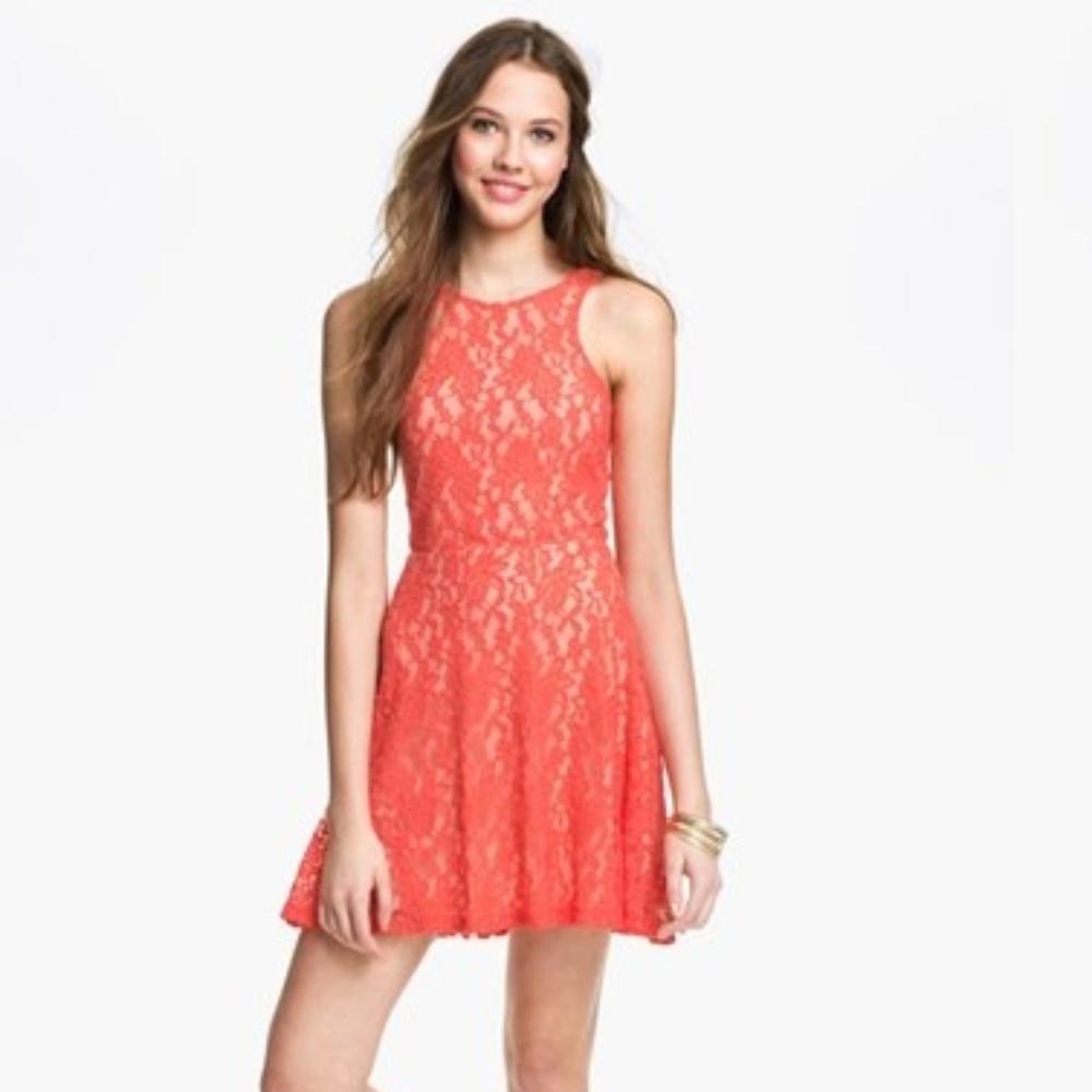 Mimi Chica Coral Pink Lace Skater Dress M - Picture 8 of 8